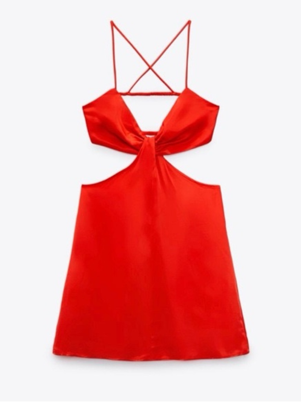 Zara RedMini Dress - satin-effect knotted mini dress
